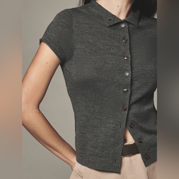 Anthropologie Pilcro merino wool Charcoal Gray Women's Button up cardigan sz L - Picture 3 of 8